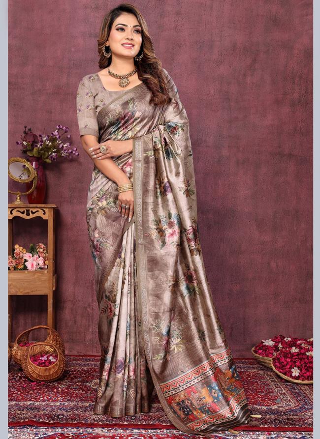 Silk Light Brown  Party Wear Weaving Saree